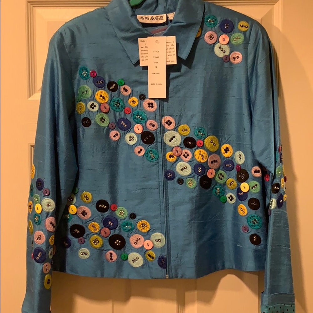 ANAGE Blue Silk Zip-up Jacket